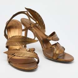 Pre Owned Sergio Rossi Gold Leather Open Toe Slingback Sandals Size 38.5