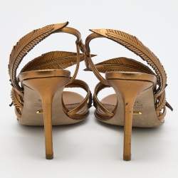 Pre Owned Sergio Rossi Gold Leather Open Toe Slingback Sandals Size 38.5
