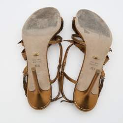 Pre Owned Sergio Rossi Gold Leather Open Toe Slingback Sandals Size 38.5