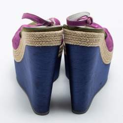 Sergio Rossi Purple Fabric Open Toe Wedge Platform Slingback Sandals Size 41