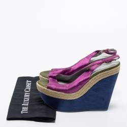Sergio Rossi Purple Fabric Open Toe Wedge Platform Slingback Sandals Size 41