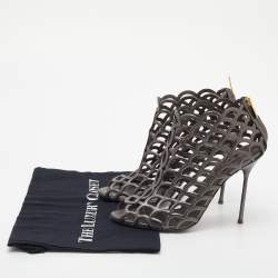 Pre Owned Sergio Rossi Grey Leather Cut Out Caged Open Toe Ankle Booties Size 39