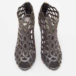 Pre Owned Sergio Rossi Grey Leather Cut Out Caged Open Toe Ankle Booties Size 39