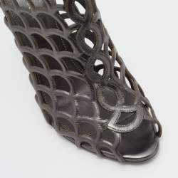 Pre Owned Sergio Rossi Grey Leather Cut Out Caged Open Toe Ankle Booties Size 39