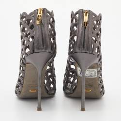 Pre Owned Sergio Rossi Grey Leather Cut Out Caged Open Toe Ankle Booties Size 39