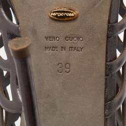 Pre Owned Sergio Rossi Grey Leather Cut Out Caged Open Toe Ankle Booties Size 39