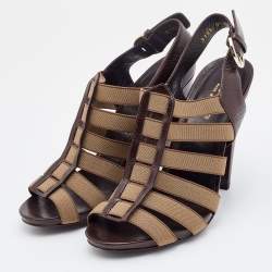 Sergio Rossi Brown/Grey Leather and Elastic Strappy Sandals Size 37