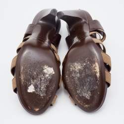 Sergio Rossi Brown/Grey Leather and Elastic Strappy Sandals Size 37