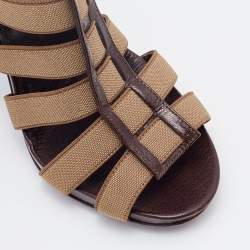 Sergio Rossi Brown/Grey Leather and Elastic Strappy Sandals Size 37