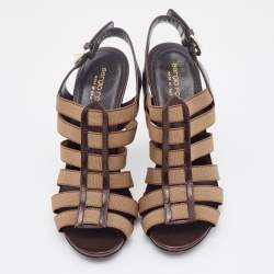 Sergio Rossi Brown/Grey Leather and Elastic Strappy Sandals Size 37