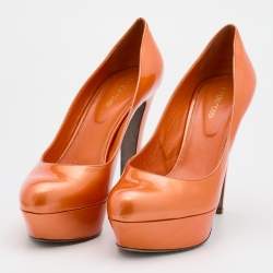 Pre Owned Sergio Rossi Orange Patent Leather Platform Pumps Size 41