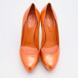 Pre Owned Sergio Rossi Orange Patent Leather Platform Pumps Size 41