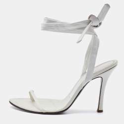 Sergio Rossi White Leather Ankle Wrap Sandals Size 38