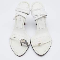 Sergio Rossi White Leather Ankle Wrap Sandals Size 38