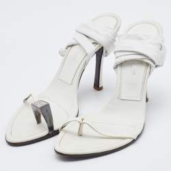 Sergio Rossi White Leather Ankle Wrap Sandals Size 38