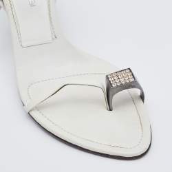 Sergio Rossi White Leather Ankle Wrap Sandals Size 38