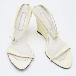 Pre Owned Sergio Rossi Off White Patent Leather Wedge Sandals Size 38