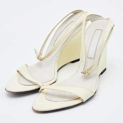 Pre Owned Sergio Rossi Off White Patent Leather Wedge Sandals Size 38