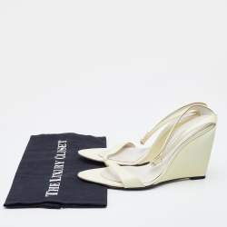 Pre Owned Sergio Rossi Off White Patent Leather Wedge Sandals Size 38