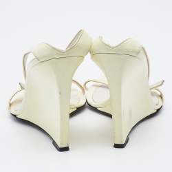 Pre Owned Sergio Rossi Off White Patent Leather Wedge Sandals Size 38
