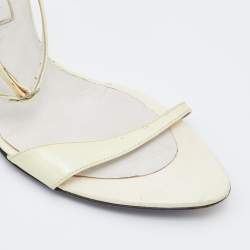 Pre Owned Sergio Rossi Off White Patent Leather Wedge Sandals Size 38