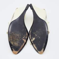 Pre Owned Sergio Rossi Off White Patent Leather Wedge Sandals Size 38