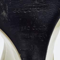 Pre Owned Sergio Rossi Off White Patent Leather Wedge Sandals Size 38