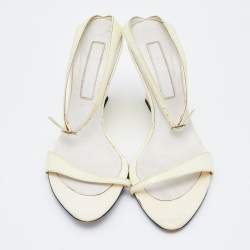 Pre Owned Sergio Rossi Off White Patent Leather Wedge Sandals Size 38