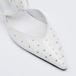 مملوكة مسبقًا Sergio Rossi White Leather Studded Ankle Strap Pumps Size 38