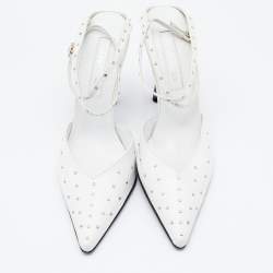 مملوكة مسبقًا Sergio Rossi White Leather Studded Ankle Strap Pumps Size 38