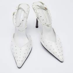 مملوكة مسبقًا Sergio Rossi White Leather Studded Ankle Strap Pumps Size 38