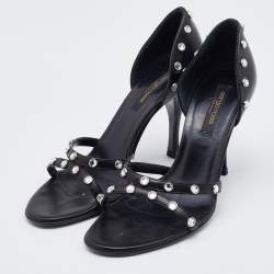 Sergio Rossi Black Leather Crystal Embellished Strappy Sandals Size 36.5