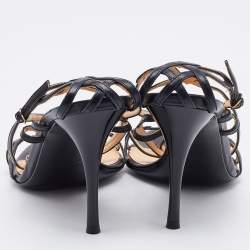 Pre Owned Sergio Rossi Black Leather Strappy Sandals Size 37