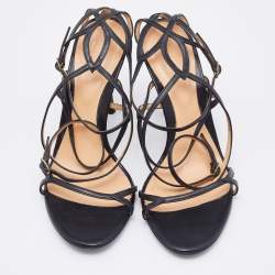 Pre Owned Sergio Rossi Black Leather Strappy Sandals Size 37
