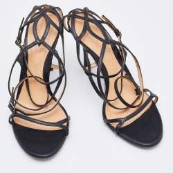 Pre Owned Sergio Rossi Black Leather Strappy Sandals Size 37