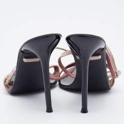 Pre Owned Sergio Rossi Pink Croc Embossed Leather Ankle Strap Sandals Size 38