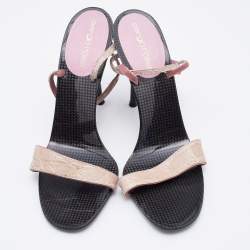 Pre Owned Sergio Rossi Pink Croc Embossed Leather Ankle Strap Sandals Size 38