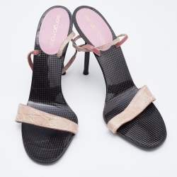 Pre Owned Sergio Rossi Pink Croc Embossed Leather Ankle Strap Sandals Size 38