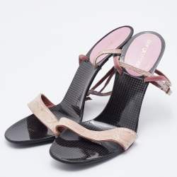 Pre Owned Sergio Rossi Pink Croc Embossed Leather Ankle Strap Sandals Size 38