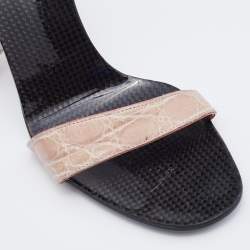 Pre Owned Sergio Rossi Pink Croc Embossed Leather Ankle Strap Sandals Size 38