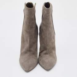 Pre Owned Sergio Rossi Grey Suede and Leather Ankle Length Boots Size 38