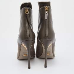 Pre Owned Sergio Rossi Grey Suede and Leather Ankle Length Boots Size 38