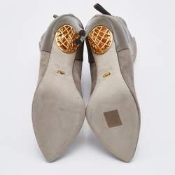 Pre Owned Sergio Rossi Grey Suede and Leather Ankle Length Boots Size 38