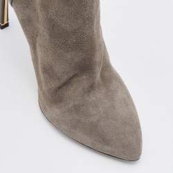 Pre Owned Sergio Rossi Grey Suede and Leather Ankle Length Boots Size 38