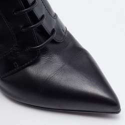 Pre Owned Sergio Rossi Black Leather Buckle Detail Lace Up Ankle Length Boots Size 39