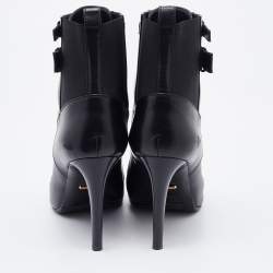 Pre Owned Sergio Rossi Black Leather Buckle Detail Lace Up Ankle Length Boots Size 39