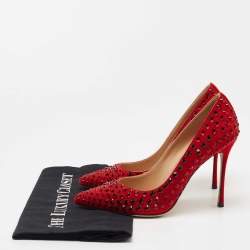 Pre Owned Sergio Rossi Red Suede Studded Pointed Toe Pumps Size 35.5