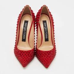Pre Owned Sergio Rossi Red Suede Studded Pointed Toe Pumps Size 35.5