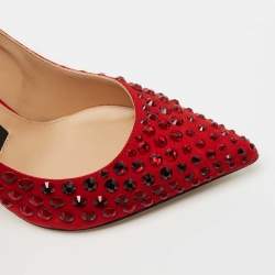 Pre Owned Sergio Rossi Red Suede Studded Pointed Toe Pumps Size 35.5