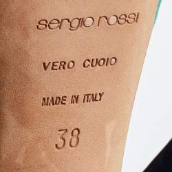 Pre Owned Sergio Rossi Blue/Green Suede and Python Leather Platform T-Strap Sandals Size 38